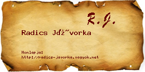 Radics Jávorka névjegykártya
